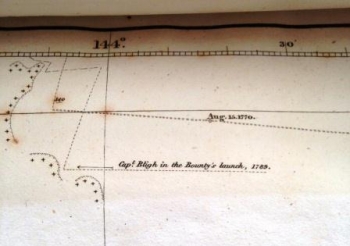 Detail of chart showing Bligh's route in the Bounty's launch