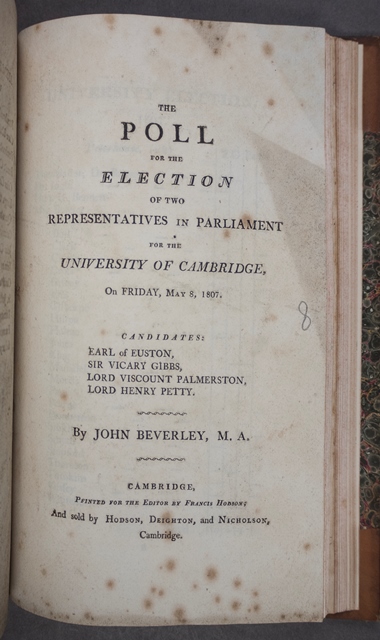Poll book for Cambridge University 1807