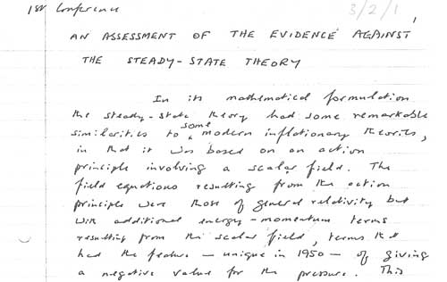 Autograph manuscript of an article defending the steady-state theory