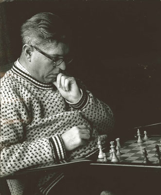 Photograph of Hoyle playing chess, c. 1965