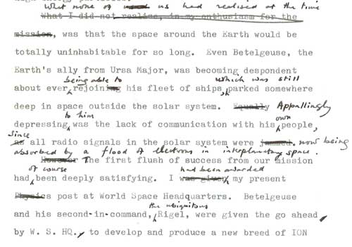 Typescript draft of Rockets in Ursa Major with manuscript revisions by Fred Hoyle
