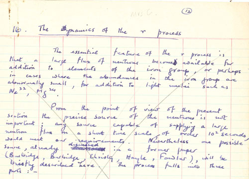 Hoyle's draft of an article about the r-process