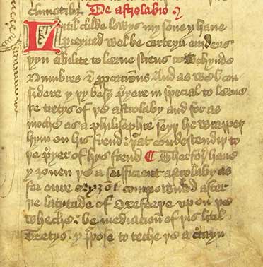 Extract from Chaucer's Treatise on the Astrolabe, MS E.2, f. 2r