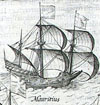 A Dutch ship called the Mauritius from a 1611 book about Dutch exploration and trade