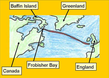 Map of Frobisher's route from England to Baffin Island