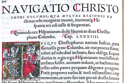 Beginning of the section on Columbus in 'The new world of regions and islands unknown to the ancients' published in Basel, Switzerland in 1532. Click on the picture to see more.