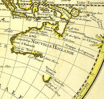 Map of Australia showing Abel Tasman's route around Van Diemen's Land