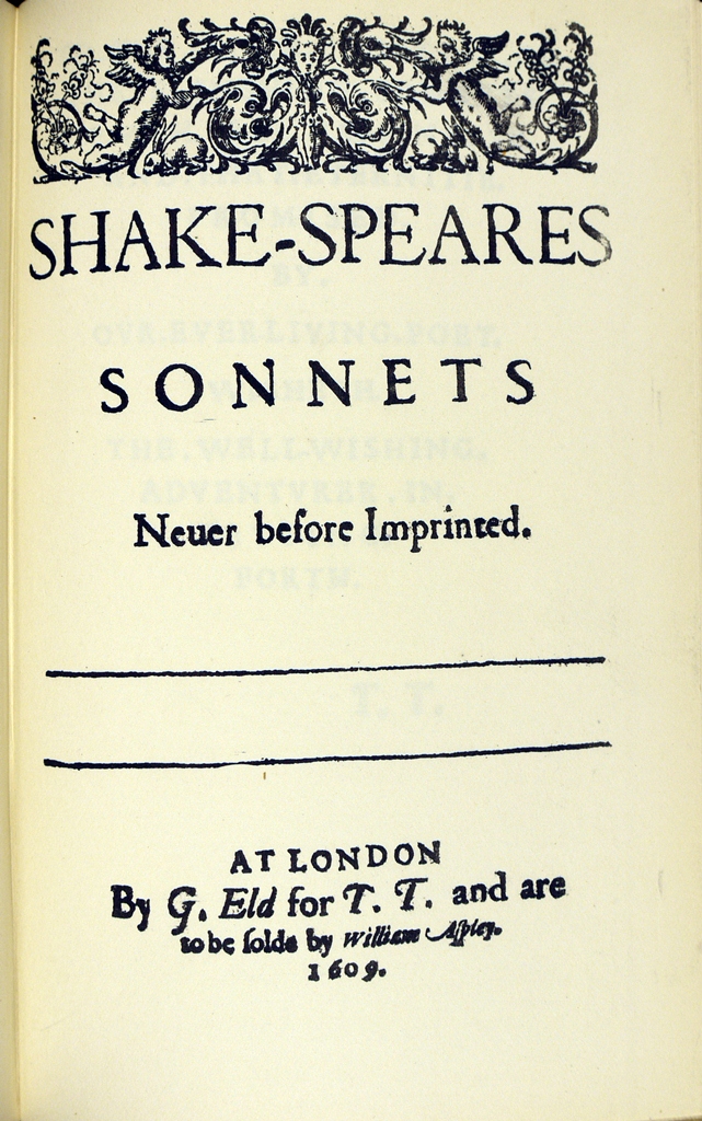 Facsimile title page from the 1609 quarto edition of Shakespeare's Sonnets