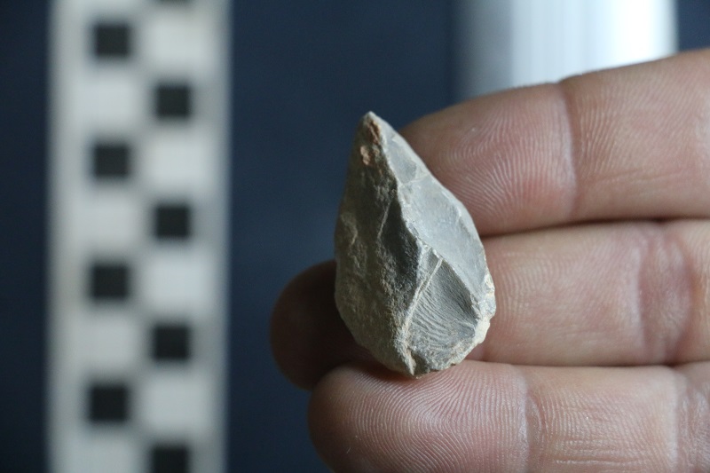A stone tool found below the Last Glacial Maximum (LGM) layer at Chiquihuite Cave. Credit: Ciprian A