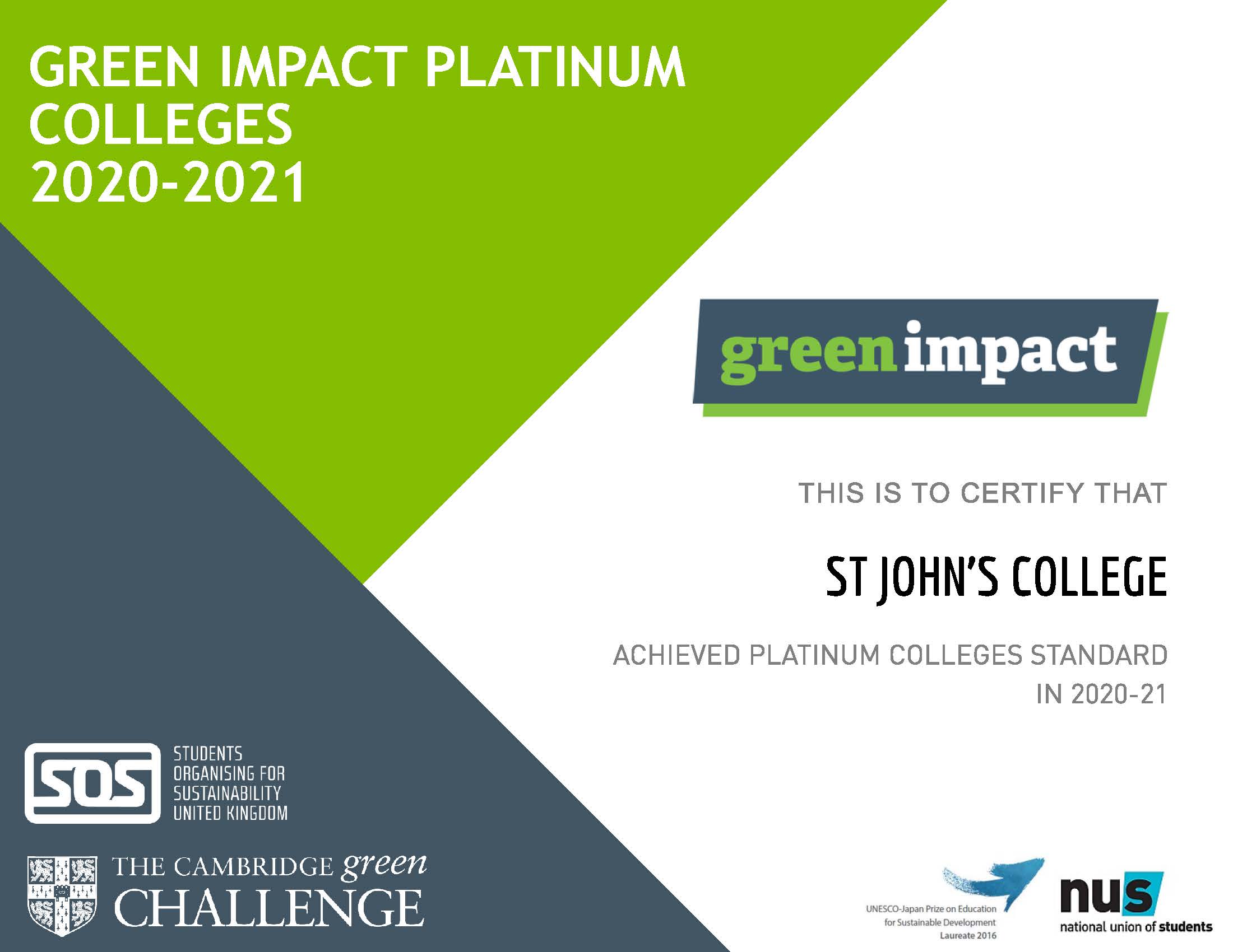 Green Impact Platinum award