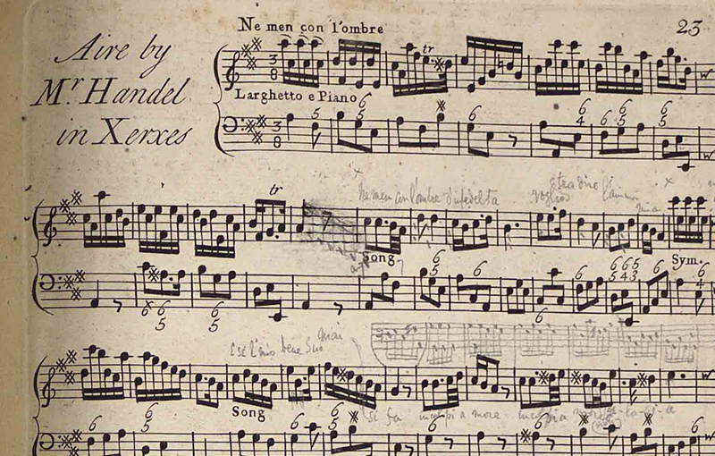 Annotated Handel score, from Samuel Butler's collection