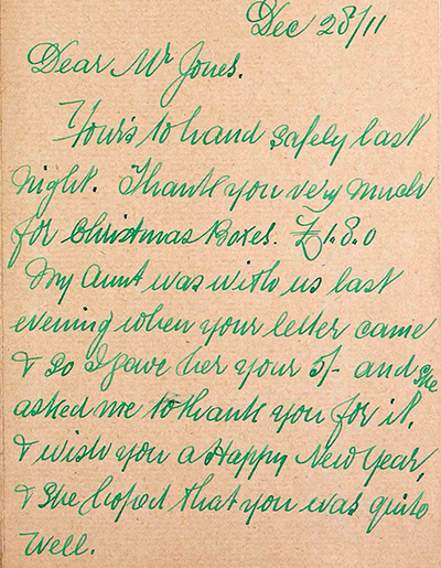 VIII/26/7/12 - Christmas letter from Alfred Cathie to Henry Festing Jones