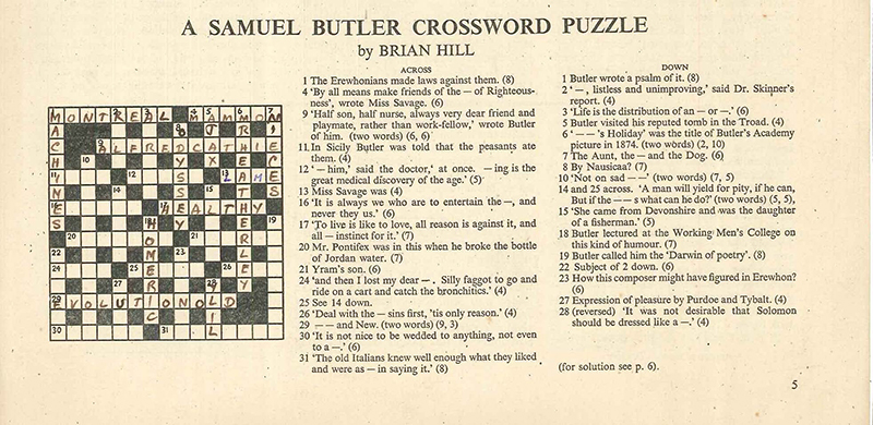 A Samuel Butler crossword puzzle