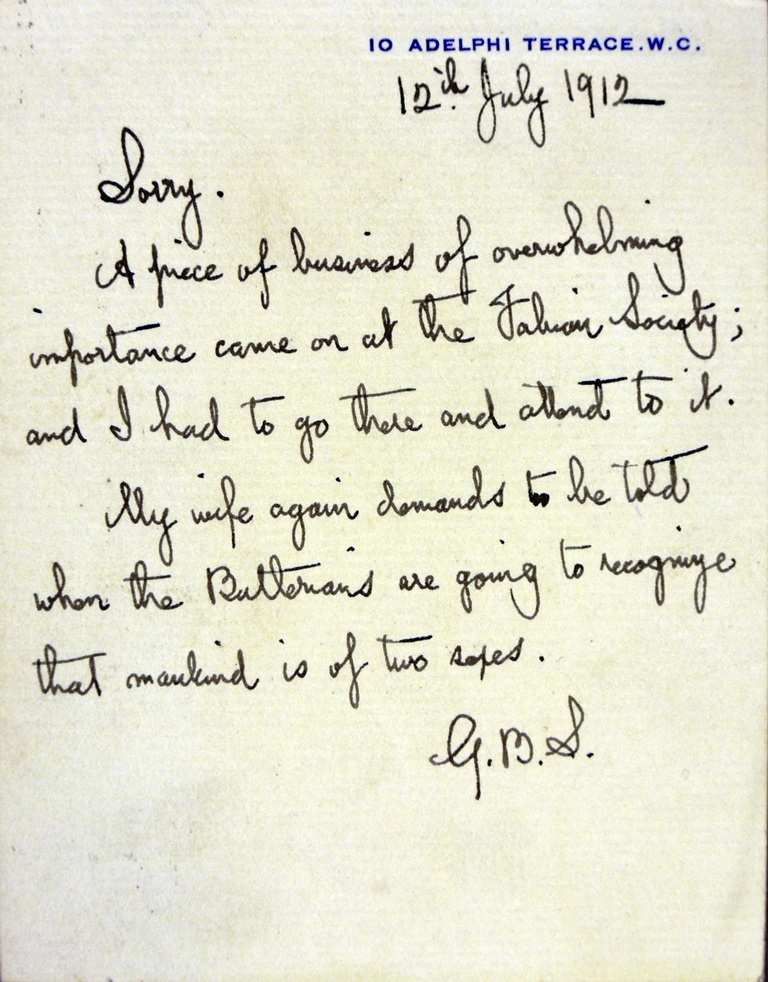 Autograph manuscript letter from George Bernard Shaw
