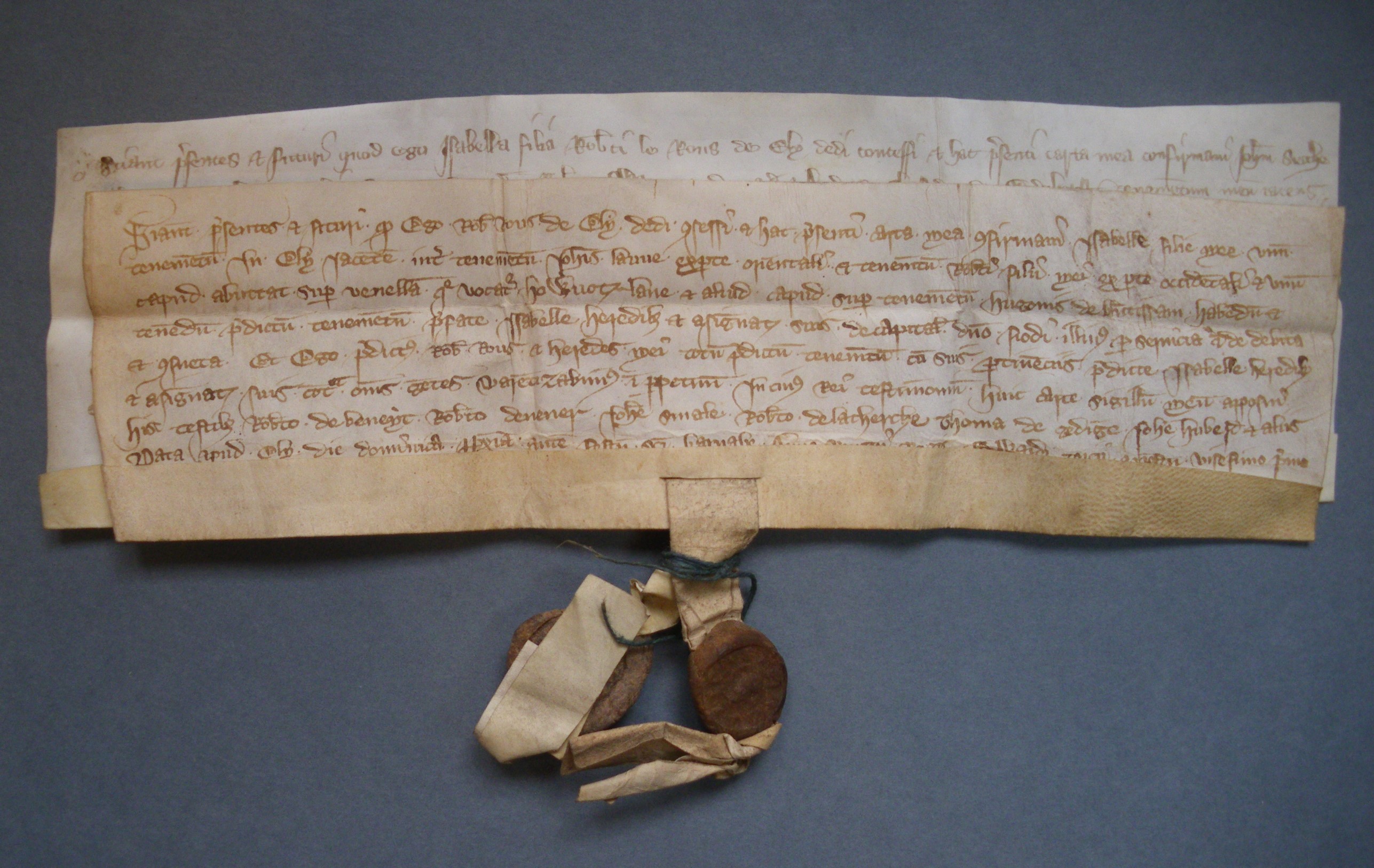Grant of land to Isabella Rous by her father, granted by her in turn 12 years later