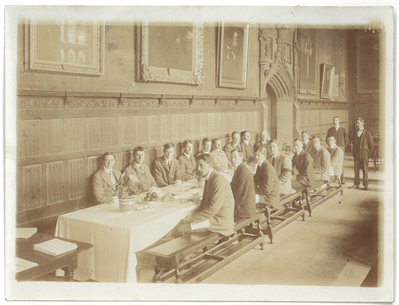 Photo of team at breakfast c 1905-28