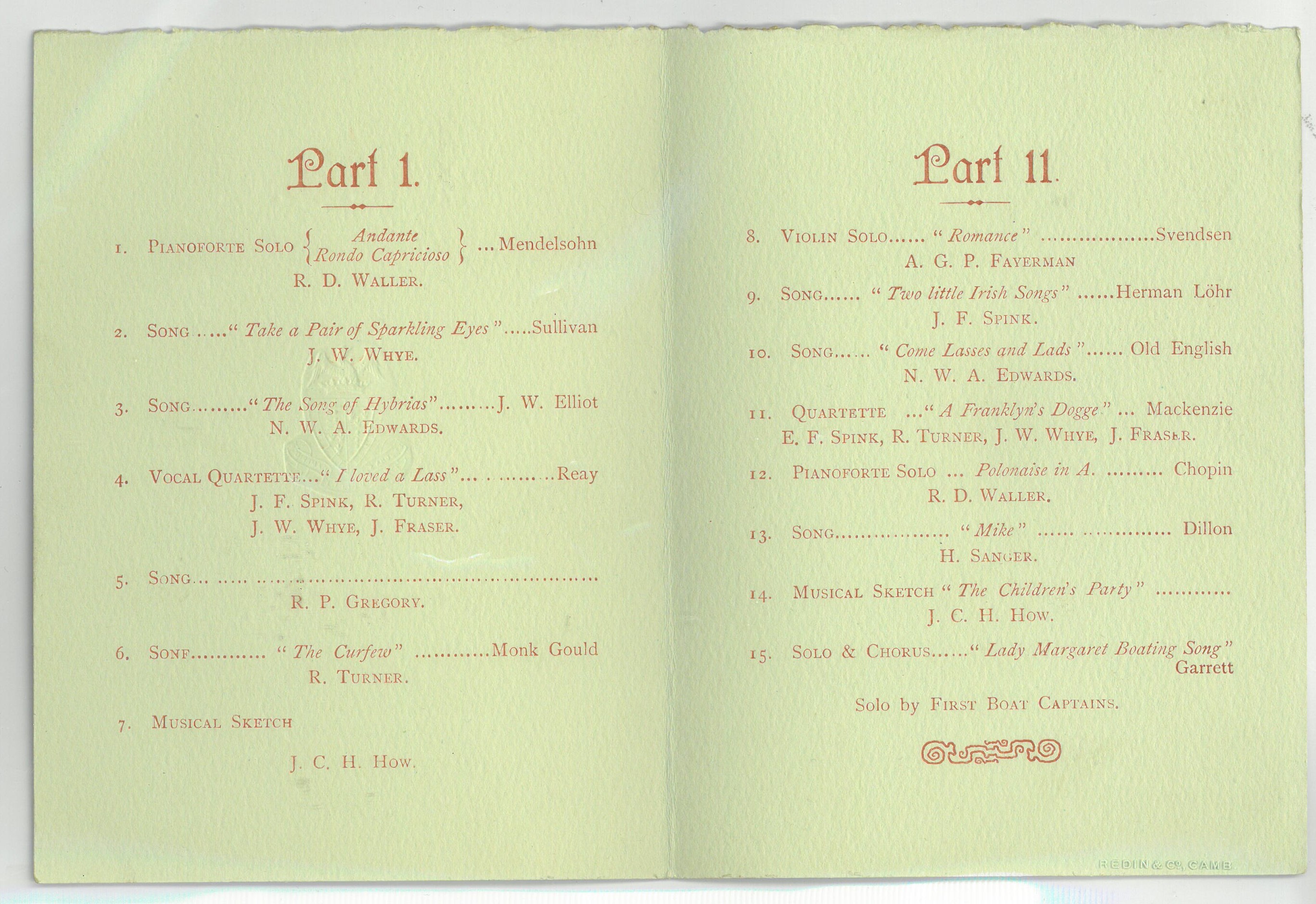 Concert programme, early 1900s