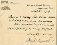 Reference letter from WA Benians to St John's College (5 Sep 1919)