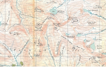 Small extract from Fred’s OS map of Loch Maree and Achnasheen with munros marked