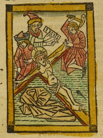 Coloured woodcut from 1489 edition of Imitatio Christi