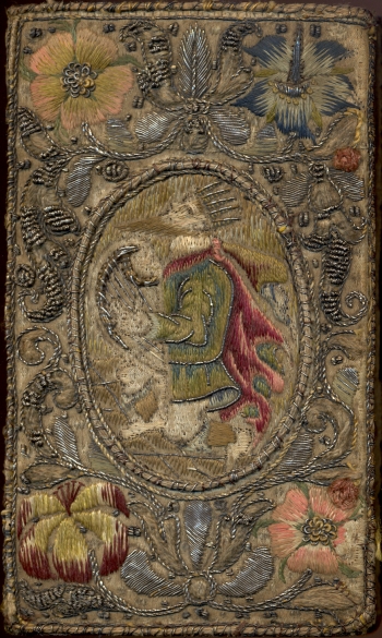 Embroidered binding from 1617 edition of Imitatio Christi