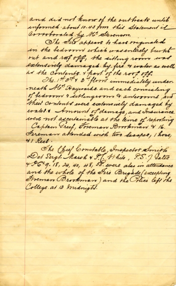 Police report for fire in College (1901)