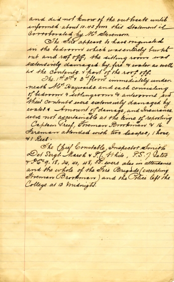 Police report for fire in College (1901)