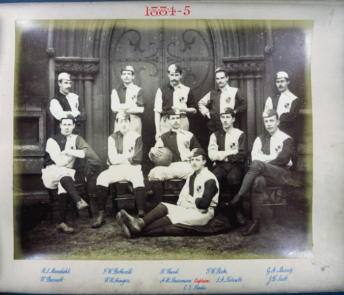 The College football team 1884-5. Notcutt is second from the right, seated.