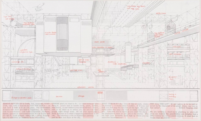 Cedric Price's design for a "Fun Palace", which was never actually built