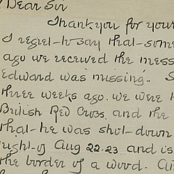 Letter notifying Sikes of the death of his student. (29 Oct 1918) Letter notifying Sikes of the death of his student. (29 Oct 1918)