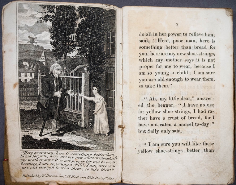 Illustration and text from 'The Yellow Shoe-strings; or, the Good Effects of Obedience to Parents' (1814)