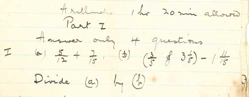 Grammar school scholarship examination paper in Arithmetic