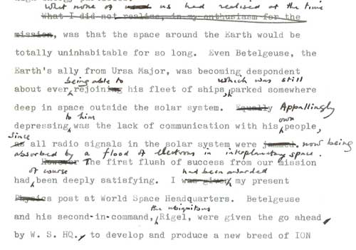 Typescript draft of Rockets in Ursa Major with manuscript revisions by Fred Hoyle