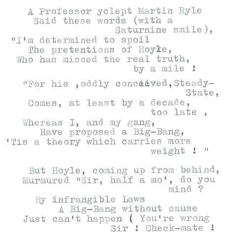 Humorous poem about the arguments between Hoyle and Martin Ryle
