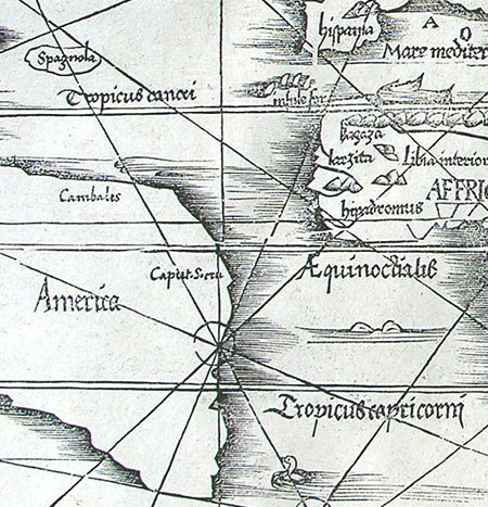 Detail from a 1522 map of the world by Lorenz Fries