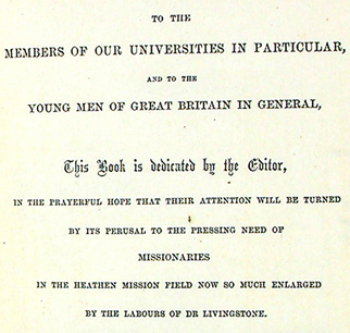 The Editor's dedication in 'Dr Livingstone's Cambridge Lectures' (1860)