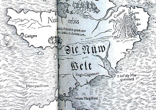 A detail from a map of the Americas in Sebastian Münster's 'Cosmographia'.