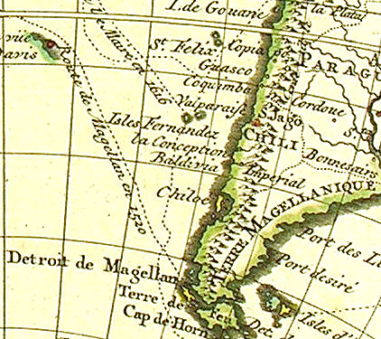 Magellan's voyage from the Atlantic to the Pacific, a detail from Guillaume de L’Isle's 'Mappe Monde à l’usage du Roy' (c.1740)