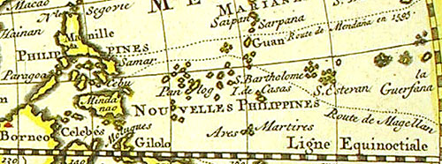 Magellan's voyage to the Phillipines, a detail from Guillaume de L’Isle's 'Mappe Monde à l’usage du Roy' (c.1740)