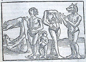 Mythical inhabitants of Africa from Sebastian Münster's 'Cosmographia', published in Basel, Switzerland in 1559. Click on the picture to see a larger image