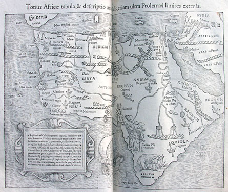 Map of Africa from Sebastian Münster's Cosmographia, published in Basel in 1559. Click on the picture to see a larger image