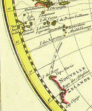 Map showing Abel Tasman's route around New Zealand and Pacific Islands