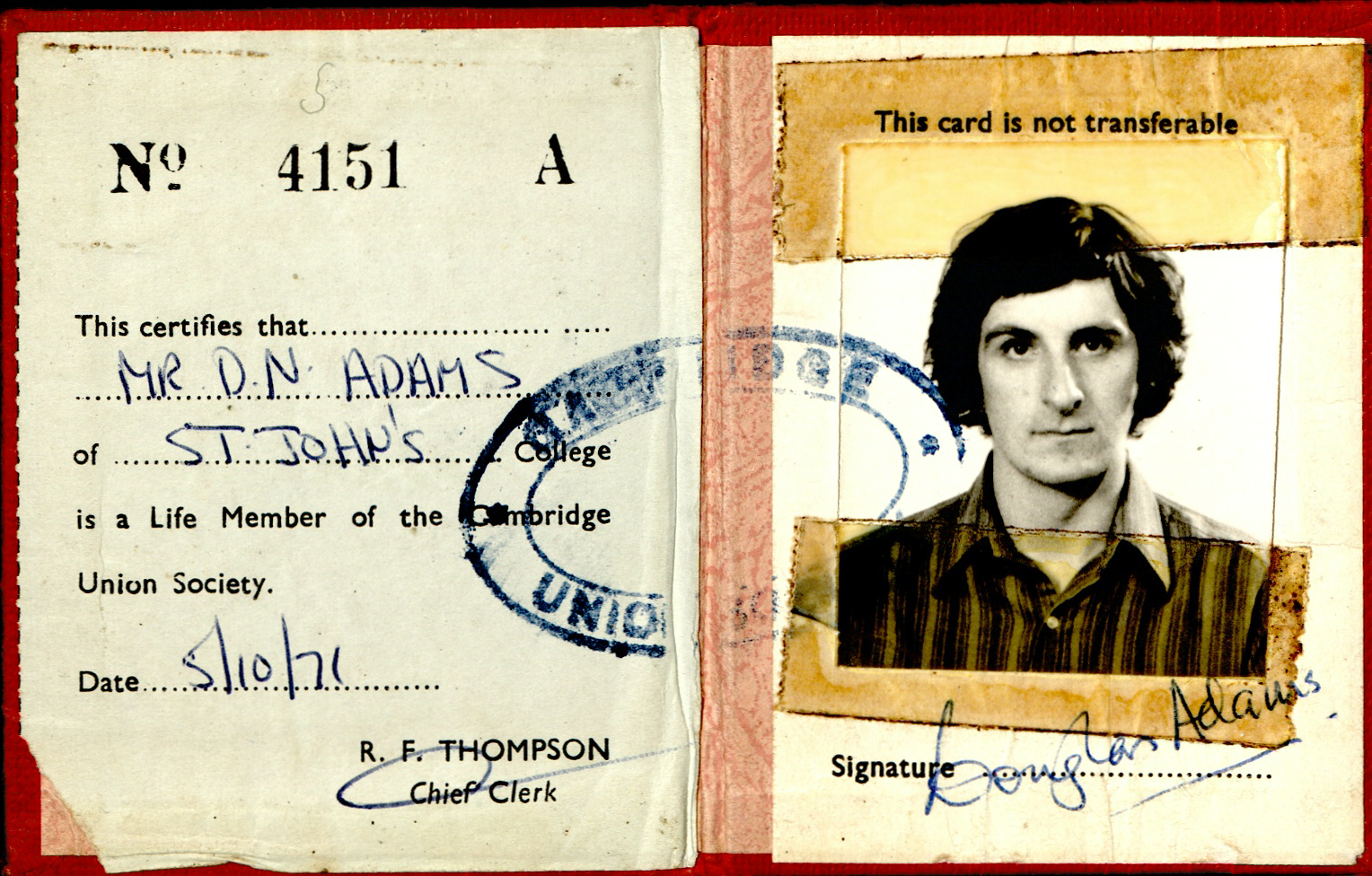 Douglas Adams student card