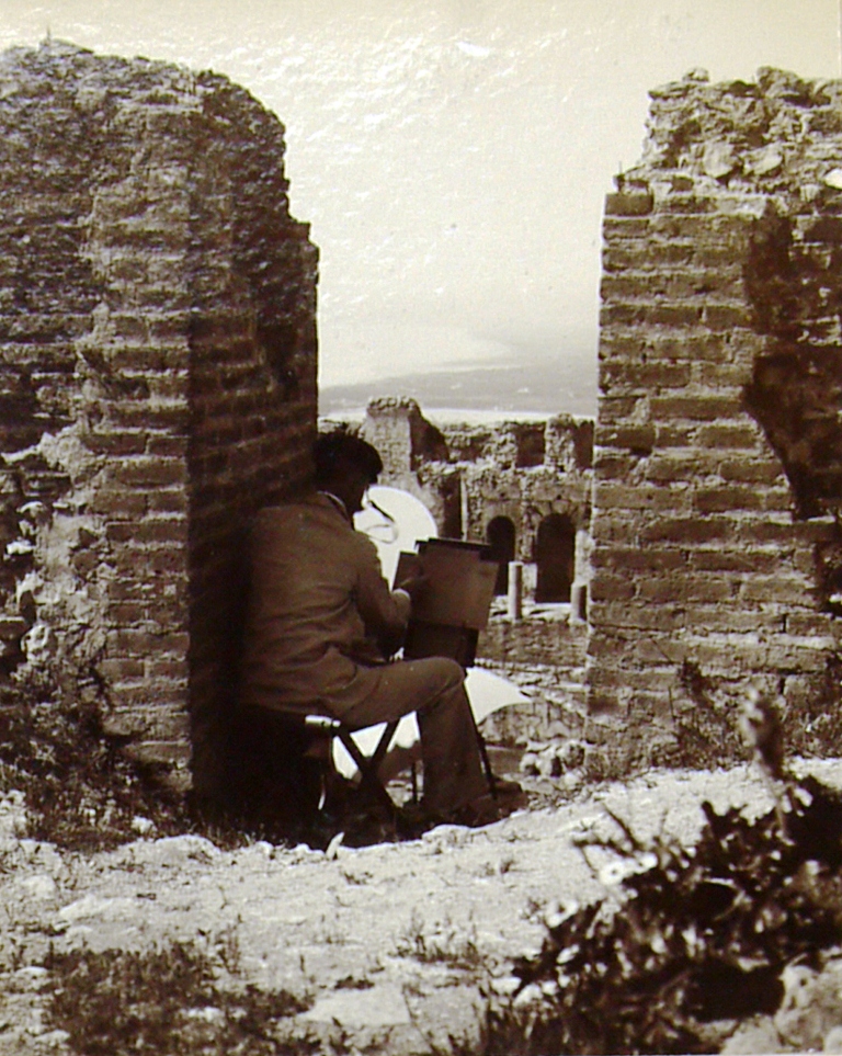 A man sketching ruins in Taormina, 5 May 1898