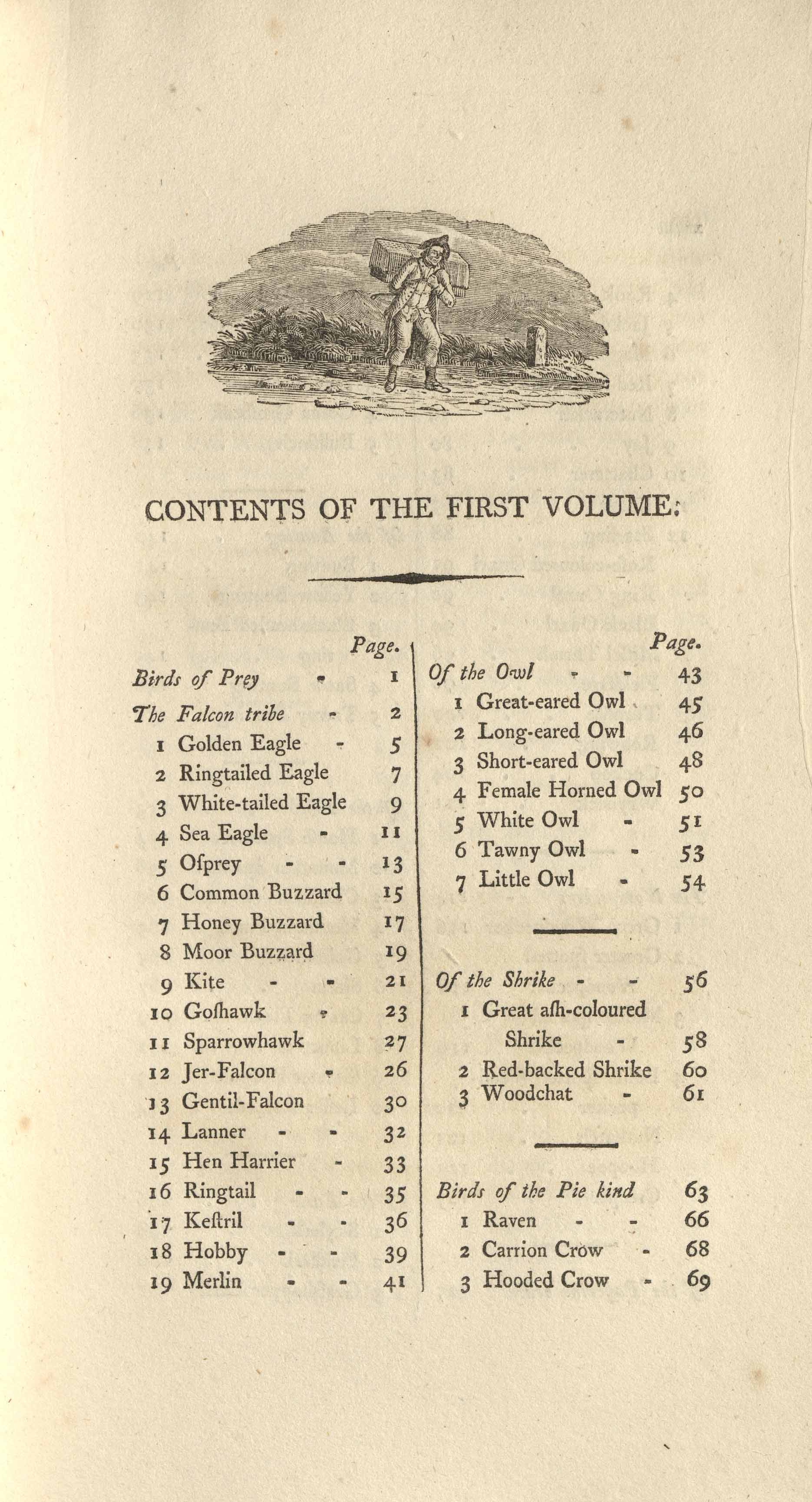 First page of contents of volume one