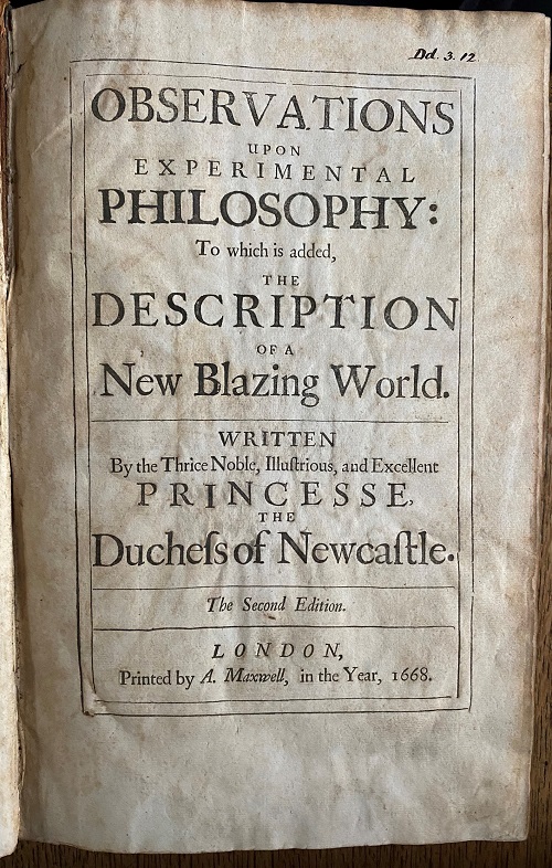 Title page of one of Margaret Cavendish's books