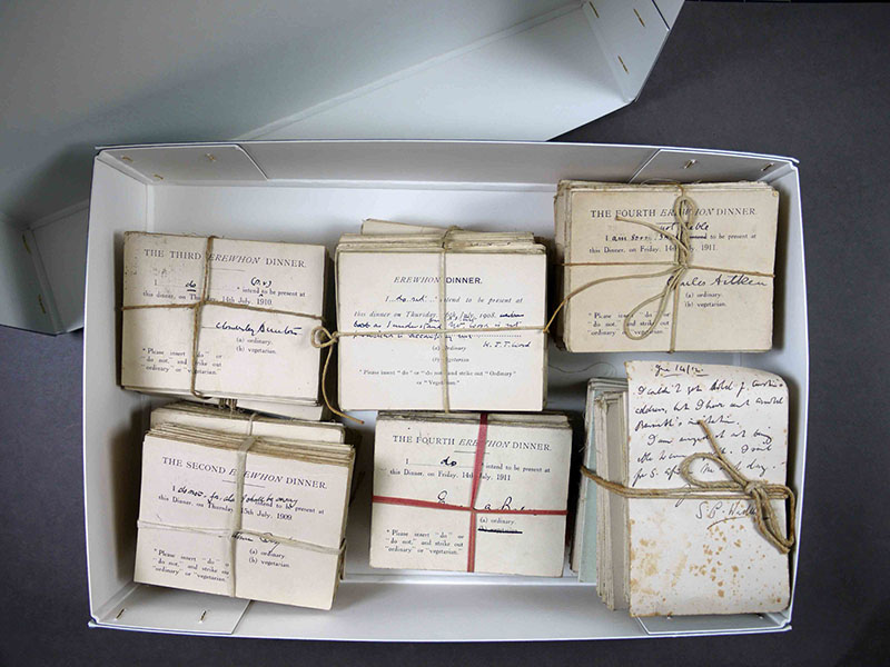 Inside box VIII/28 - reply cards for the 'Erewhon Dinners', 1908-12