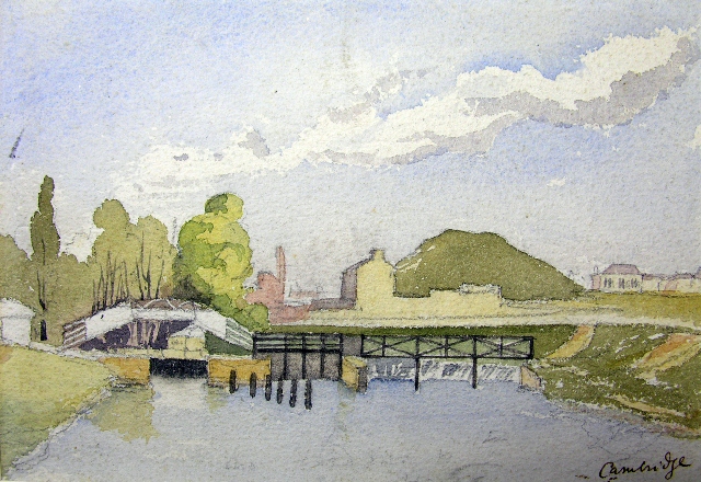 Watercolour showing Jesus Lock, Cambridge