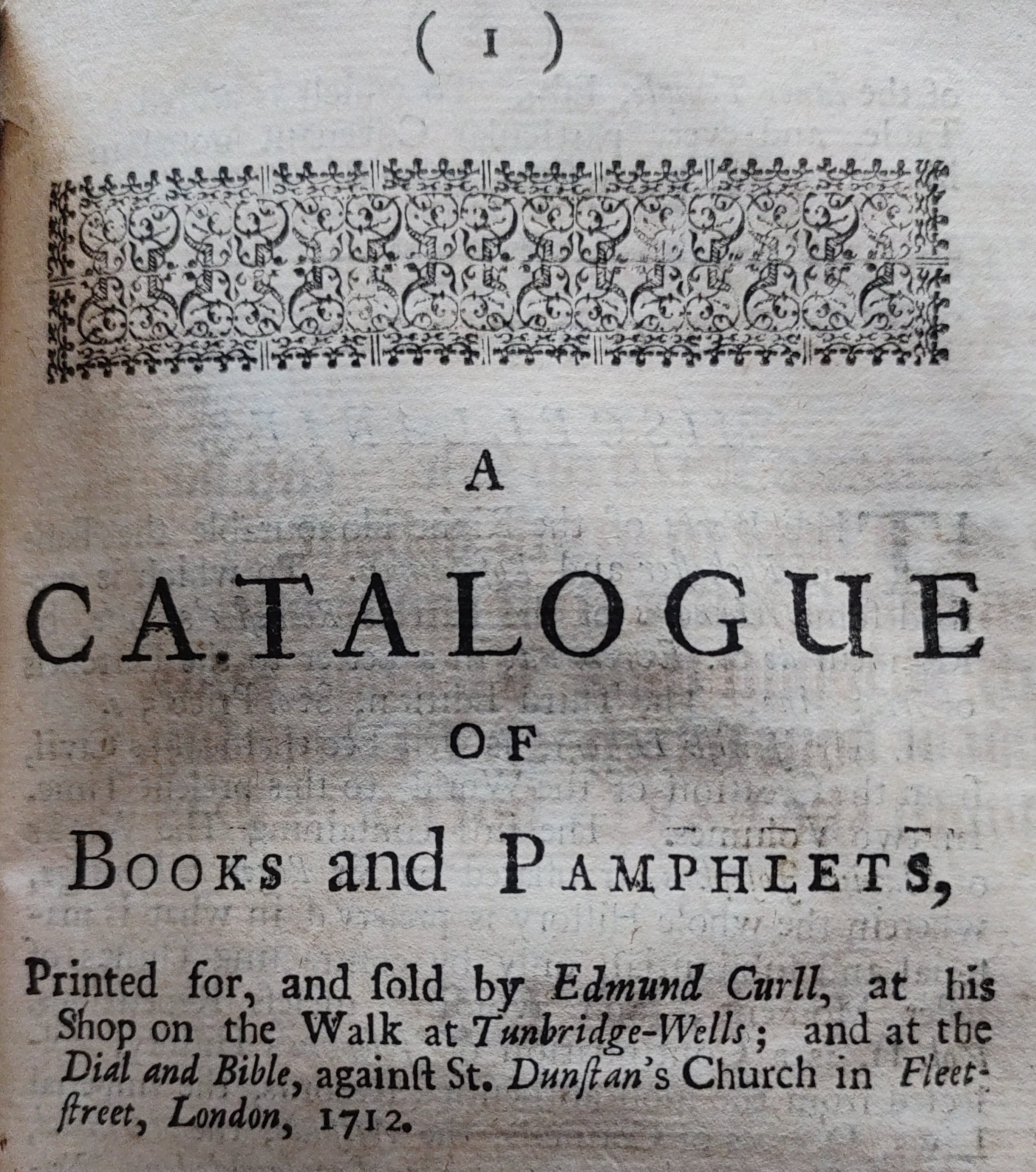 Title page of 'A Catalogue of Books and Pamphlets, Printed for, and sold by Edmund Curll'.