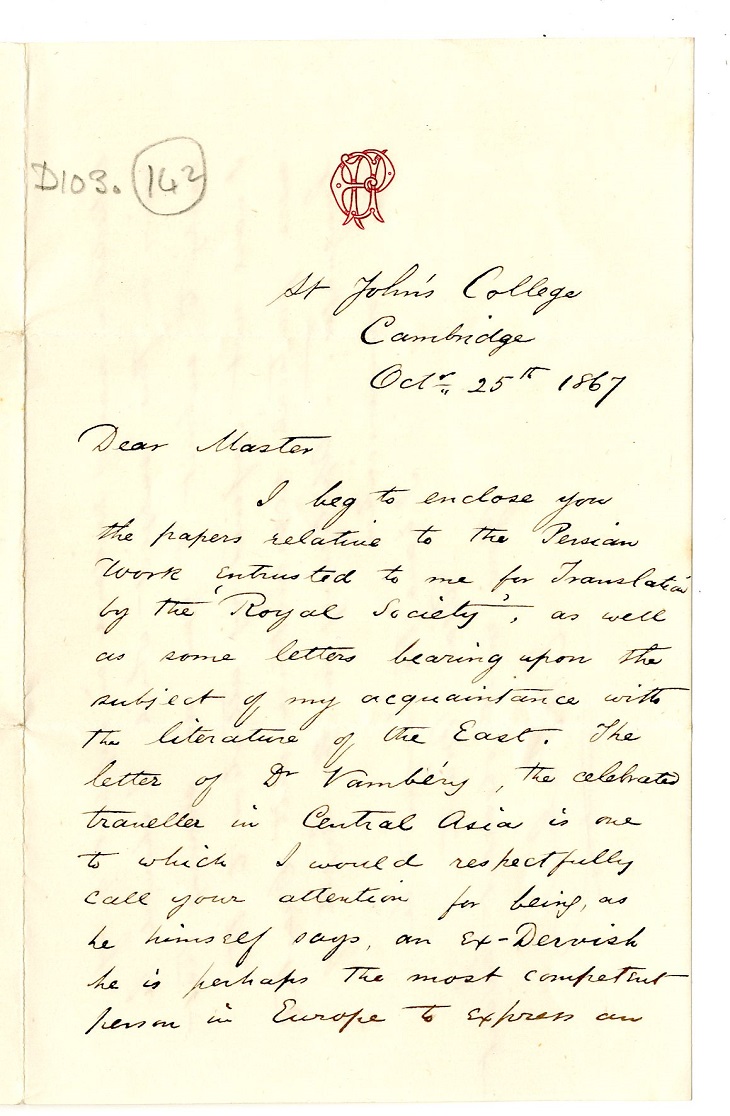 Letter to Master from Palmer